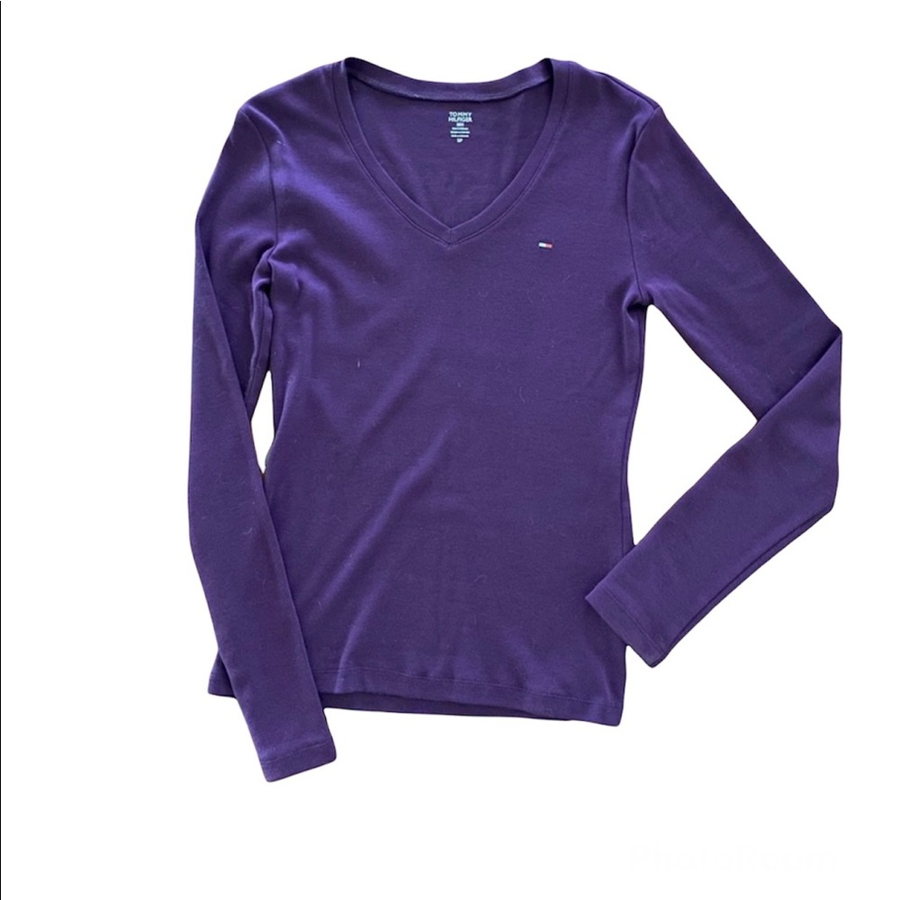 [Tommy Hilfiger] Long Sleeved V Neck Purple Top
